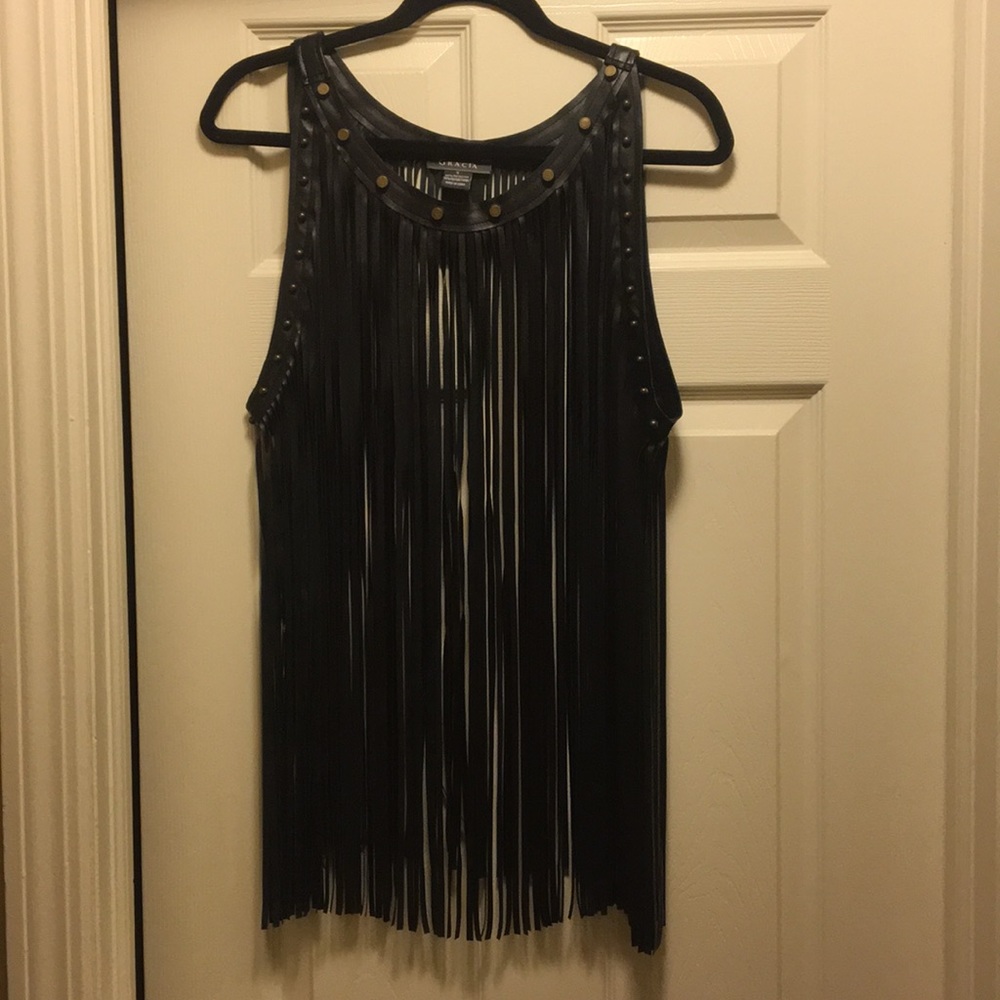 ✨Black Leather Fringe Top✨